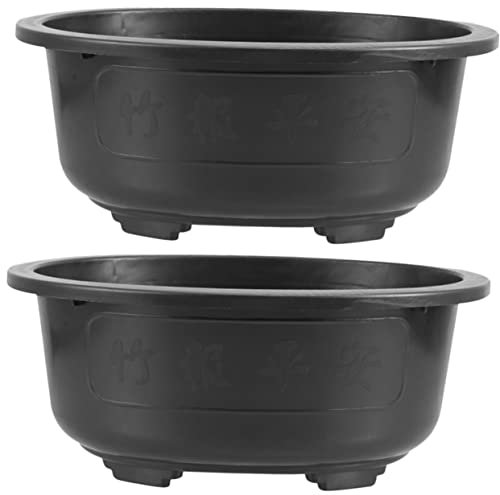 CAXUSD Bonsai Blumentopf 2 Stück 15 Zoll Ovaler Pflanztopf Aus Kunststoff Mit Ablaufloch Für Innenraum Garten Und Balkon