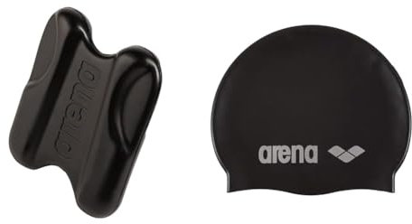 Arena Pull Kick II Swim Trainingshocker & Classic Unisex Silikon-Badekappe, Schwimmkappe für Frauen und Männer, Badekappe mit Verstärktem Rand, Weiche und Strapazierfähige Schwimmkappe