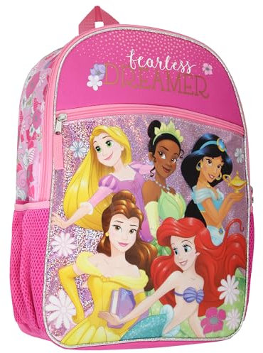 Disney Princess Fearless Dreamer Rapunzel Jasmine Belle Ariel Tiana Pink 40,6 cm Schulreiserucksack, Pink, Einheitsgröße