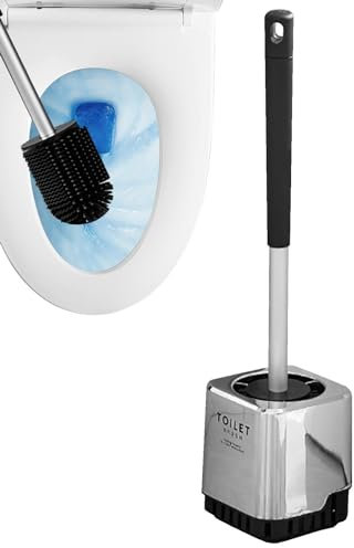 Manolyee Escobilla de baño con mango largo, Limpiador de escobilla de baño - Cepillo de limpieza para inodoro chapado en plata | Depurador de ducha multifuncional, cepillo de inodoro sin perforaciones
