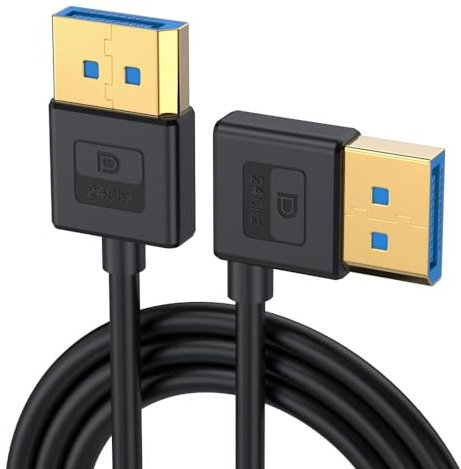 CY Câble Ultrafine DisplayPort 1.4 DP vers DP coudé à gauche 8 K 60 Hz Câble Ultra HD UHD 4K 144 Hz 90 ° pour moniteur d'ordinateur portable de bureau (100 cm)