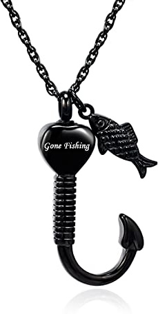 Gredstar Fishing Hook Urn Necklace for Ashes for Men Memorial Pendant Ashes Necklaces Keepsake Pendant Fish Hook Cremation Jewellery Bereavement Gift