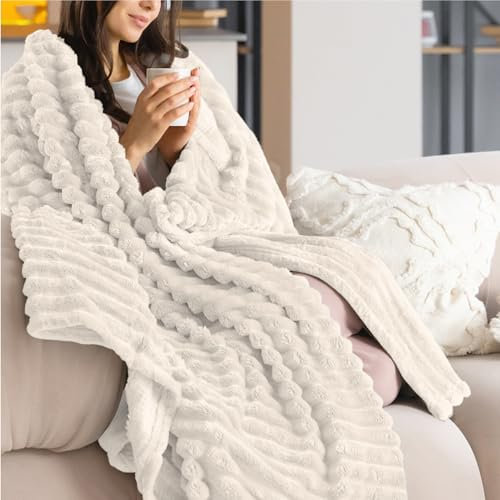 Dreamzie Kuscheldecke Flauschig, Fleecedecke 220x270 cm, Flanell Sofadecke, Weiche Warme Decken Für Bett und Couch, Beige Blanket