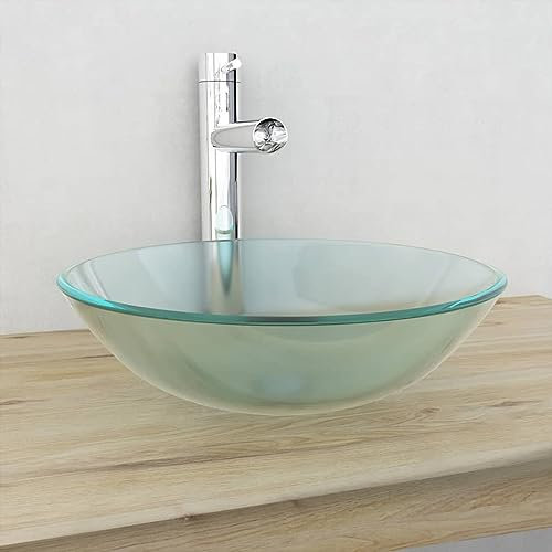 Iiaky Lavabo Verre trempé 42 cm Givré,Vasque À Poser Salle De Bain,Lavabo Salle De Bain