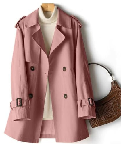 Veste d'automne élégante pour femme, longueur moyenne, trench-coat pour les looks (L rose foncé)