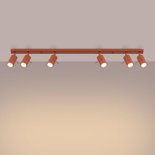 SOLLUX lighting Deckenlampe Deckenleuchte Deckenstrahler Einstellbar Stahl 6 Flammig 117 x 6 x 17 cm Ockerrot Ring