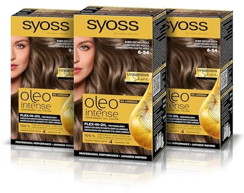 Syoss Oleo Intense - Tinte 6-54 Rubio Oscuro Moca – Coloración permanente Sin Amoníaco – Cobertura profesional de canas – Resultados de peluquería