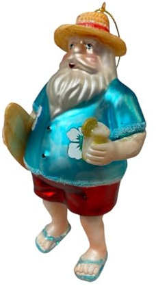 Werner Voss GmbH Santa Christbaumschmuck mit Surfbrett & Drink, 13 cm - Witzige Dekofigur