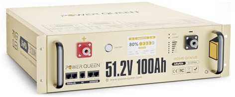 Power Queen 48V 100Ah Batterie LiFePO4 Capacité de 5,12kWh,Batterie Lithium pour Stockage Domestique,Solution énergétique,Système de Communication,Écran Tactile LCD,Installation Facile Hors-Réseau