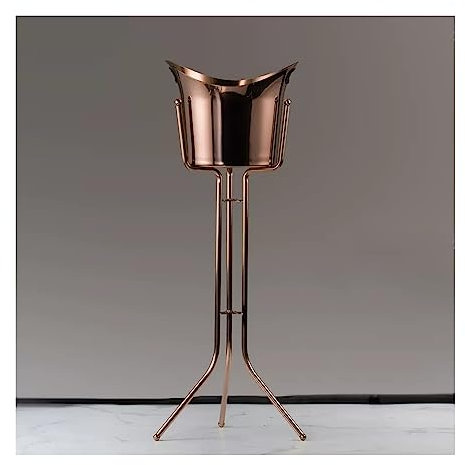 Stainless Steel Floor Ice Bucket with Stand for Wine Bar Vertical Ice Wine Cooler Rose Gold Color Indoor and Outdoor Use.