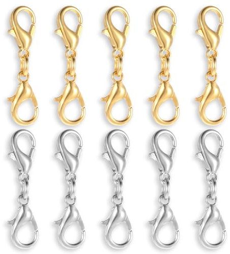 Kettenverschluss 10 Stück Doppelöffnung Karabinerverschluss Kettenverlängerung Armbandverbinder Extender Halskettenverkürzer Lobster Buckle für DIY Schmuck Armbänder Halsketten Silber Gold