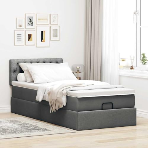IKAYAA Boxspringbett mit Bettkasten, Boxspringbett 90 x 190 cm mit Matratze,Topper & Kopfteil, Bett mit Matratze, Hydraulisch Stauraumbett 90 x 190 cm Polsterbett Dunkelgrau Ty231
