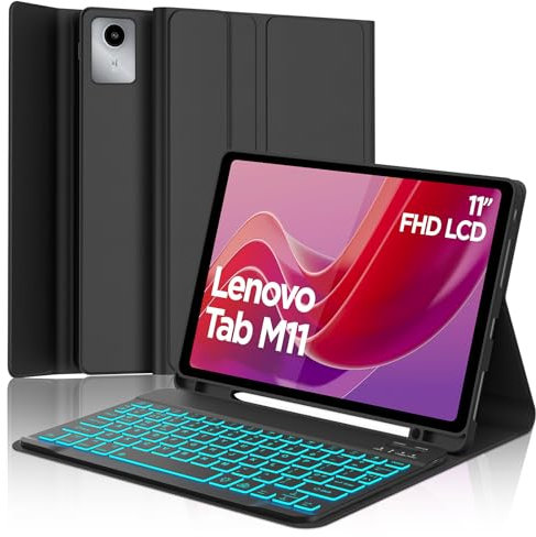 SENGBIRCH Keyboard Case for Lenovo Tab M11 11 inch - UK Layout Detachable Wireless Backlit Bluetooth Keyboard, Protective Cover for Lenovo Tab M11 (TB330FU/TB330XU) 11 inch 2024, Black