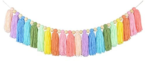 Agwuoetr 37 Pastell Regenbogen Quaste Girlande mit Perle Tapisserie für Schlafzimmer Wand Klassenzimmer Kinderzimmer