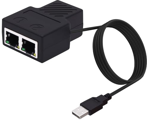 YARCHONN Ethernet Splitter 1 auf 2 RJ45 Ethernet Splitter Netzwerk Switch 8P8C LAN Internet Extender 1 in 2 Out Adapter mit USB-Stromkabel für Computer Hub, Router