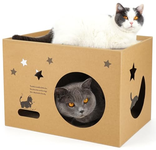 Katzenhaus aus Karton, 43,2 x 30,5 x 30,5 cm (L x B x H), großes Katzenkratzbett für Indoor-Katzen, mit 2 Kratzpads, für Kaninchen/Katzen, Tiere