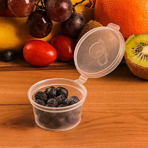 HOT BARGAINS 1000 Pack 1oz/30ml Hinged Sauce Pots Clear Round Plastic Containers with Lids