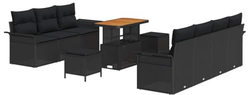 vidaXL Garten-Sofa-Set mit Kissen 10 pcs Schwarz 90 x 55 x 71 cm, Moderner Garten-Sofa-Set, verstellbare Füße, Rattan-Sitz, vielseitige Lounge, strapazierfähige Möbel