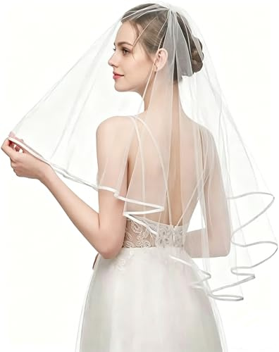 Hen Party Veil with Comb, White Tulle Bride to Be Wedding Veil | 2-Layer Soft Tulle Veil with Attached Comb for Hen Parties, Bridal Showers, Weddings and Bachelorette Celebrations