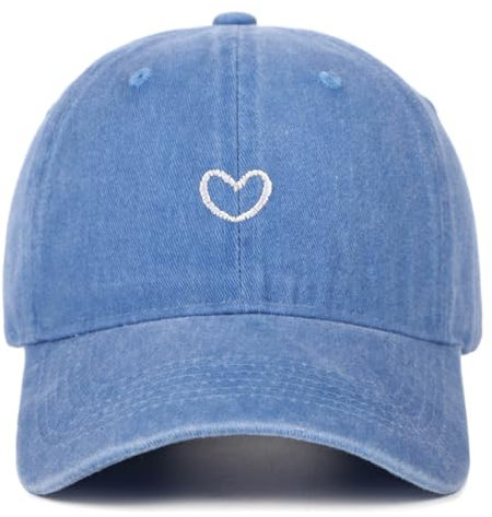 pxjsdwe schirmmütze Damen, Baseball Cap Damen mit Herzförmiges Stickmuster Baumwolle Mütze Verstellbarem Kappe Sommer Outdoor Sports Sonnenschutz Basecap Sonnenhut Hellblau