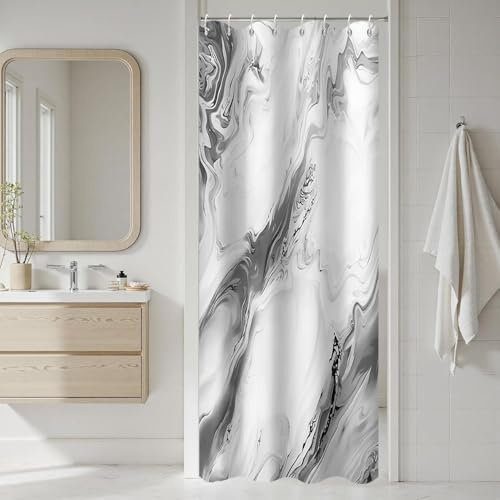 GCIREC Duschvorhang, 90x180cm, Grau Moderne Abstrakte Kunst Aquarell Marmor Farbverlauf Wasserdichter Stoff Maschinenwaschbarer Badezimmervorhang mit Haken
