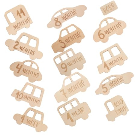 Cartes Étapes Bébé Voiture 15 Pièces en Bois pour Photos Mensuelles