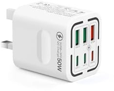 USB C Plug Fast Charge, 50W 6-Port Multi USB Charger Plug UK, 30W PD/PPS + 20W QC Power Adapter, Mains Type C Charging Plug for iPhone 17 16 15 14 13 12 11 Pro Max, iPad, Samsung Galaxy