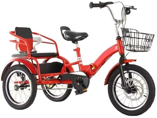 LSQXSS Dreirad mit Doppelbremse, Scheibenbremse, Rücksitz mit Gurt, 3-Rad-Fahrrad für Freizeitfahrten, Sport, Picknicks im Freien, faltbar