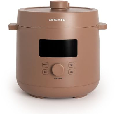 CREATE PRESSURE COOKER STUDIO / programmierbarer elektrischer Multifunktions-Schnellkochtopf, 6 l, Mokka, 15 Funktionen, 24-Stunden-Timer, Antihaft-Keramikbeschichtung, Sicherheitsventil, 1200 W