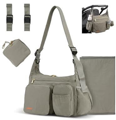 Sac à Langer Bouffant 2-en-1, Organisateur Poussette & Sac Bandoulière, 13L Léger, Sac de Voyage Bébé, Travail, Sport, Maternité