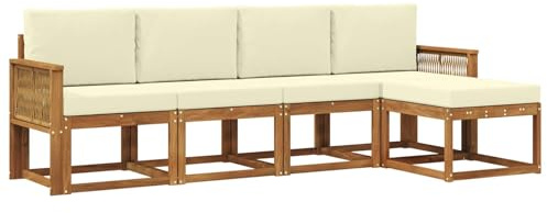 vidaXL Outdoor-Sofagarnitur 5 pcs Natur und Creme Polyester, Garten Sofa Set, Moderne Möbel für draußen, Robustes Sitzen für Terrasse, Garten und Balkon, schicker Akazien Lounge