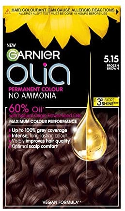 Garnier Olia Permanent Hair Dye, No Ammonia, Full Grey Coverage, Long-lasting Colour & Shine, Vegan Formula, Colour: 5.15 Frozen Brown, 230g
