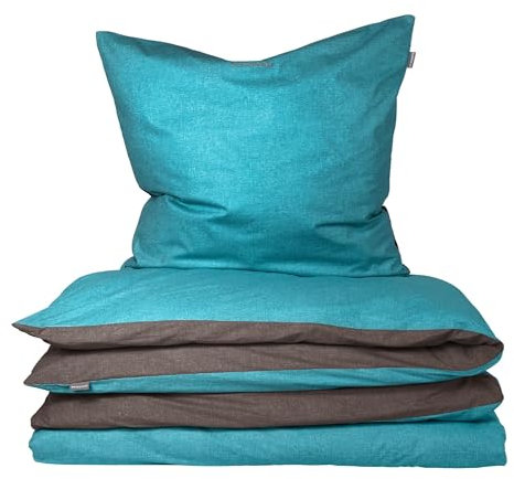 Schiesser Wendebettwäsche Doubleface Türkis-Anthrazit 155x220cm, 100% Baumwolle