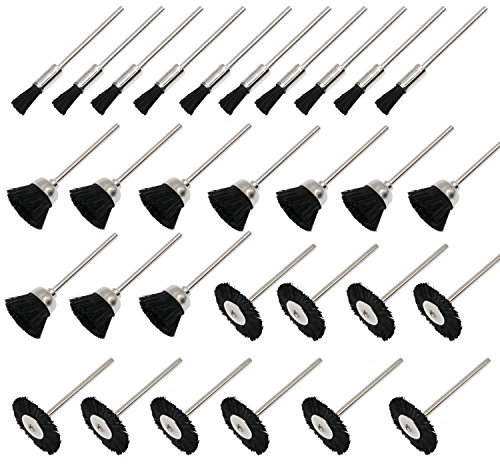 NIUPIKA Bristle Polishing Brushes Bits Cup Wire Brush Set Soft Nylon Cleaning Accessories 2.35mm Shank for Rotary Drill Tools Pack of 30 Pieces