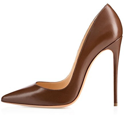 EDEFS Damen High Heels 12cm Pumps Sexy Stiletto Slip On Pumps Braun Größe EU44