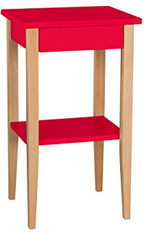 ENTLIK Rot schmal Beistelltisch Nachttisch Couchtisch Telefontisch aus Holz, Schubladen, Regal - 40 x 30 x 75cm - Skandinavisch Möbel für Schlafzimmer Wohnzimmer