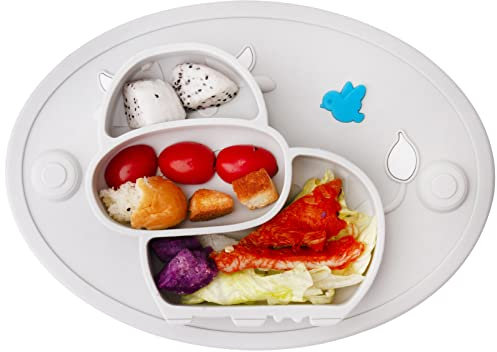 Assiette à Ventouse pour bébé Silicone, Plaque d'alimentation antidérapante pour Tout-Petits Les Enfants avec Une Forte Aspiration, Solide et épaisse, Set de Table pour bébé avec Compartiments