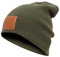 Manufaktur13 Slouch Beanie - Long Beanie Mütze, Strickmütze mit Echt-Leder/Stick Veredelung, Viele Farben zur Auswahl (M13) (Olive)