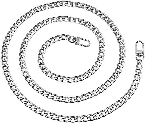 Vordas 120cm DIY Eisen Flache Kette Strap, Metallkette Schulter Riemen für Damen Handtaschen Umhängetasche (Silber)