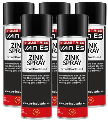 VE-Professional Zinkspray Dunkel 5 x 400ml Zink Spray Hitzebeständig bis +450°C Rostschutz, Grundierung
