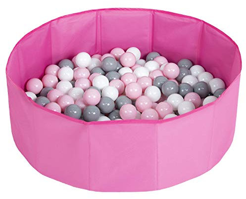 Selonis Faltbare Bällebad Mit 300 Bälle Für Kinder Spielbad, Rosa:Weiß/Grau/Puderrosa