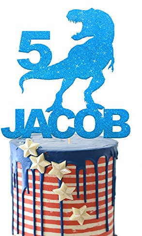 EDSG Personalised Dragon Cake Topper for Boy | Multicolour Glitter Topper for 1st, 3rd, 5th, 7th, 9th, 13th Birthdays (Blue)