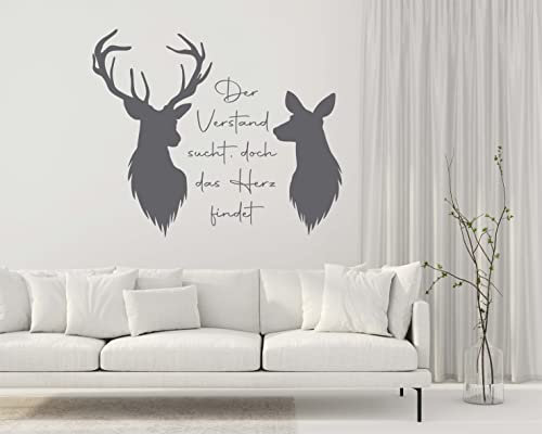 *NEU* Wandaufkleber Wandtattoo Wandsticker ***Hirsch Paar mit Spruch - Der Verstand sucht, doch das Herz findet***(Größen.- Ausrichtung und Farbwahl)