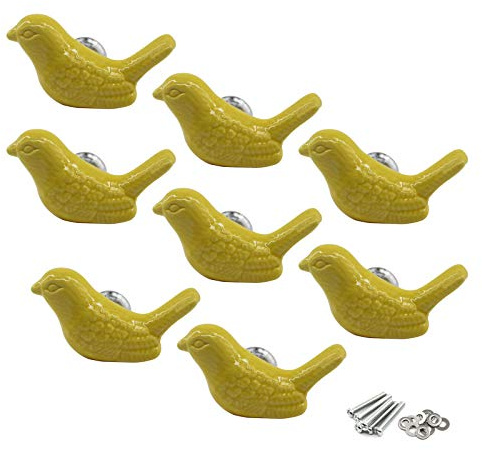 Zerniple Yellow Ceramic Handle Pull Door knobs Cabinet Handles for Children's Room (8 Pieces)