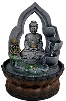 Fontaine d'intérieur cascade Bouddha à 3 niveaux Bouddha Tabletop Zen Fontaine Intérieur Relaxation Cascade Zen Fontaine - Résine Crafts Office Office Office Ornements d'eau coulissante Fontaine Zen d