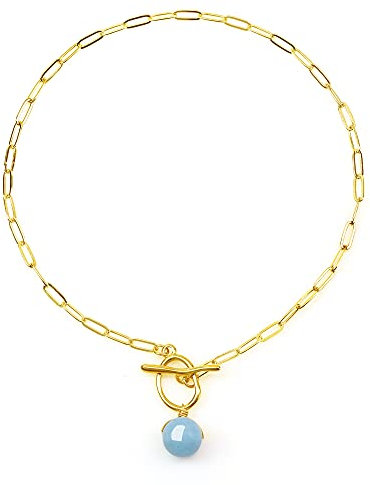 COAI Geschenkideen Damen Gliederkette mit Knebelverschluss und Aquamarin Perle Anhänger