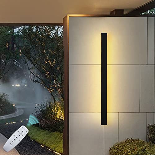 Dimmbar AussenLampe Wand Wandleuchte mit Fernbedienung Innen Außen Lichtleiste Schwarz Metall Acryl IP65 Wasserdicht Up Down Wandlampe LED Aussen-Leuchte Bad-Lampe Deko Schlafzimmer Wohnzimmer,80cm