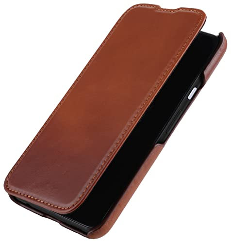 STILGUT Book Case kompatibel mit Google Pixel 4a 4G Hülle aus Leder zum Klappen, Klapphülle, Handyhülle, Lederhülle - Cognac
