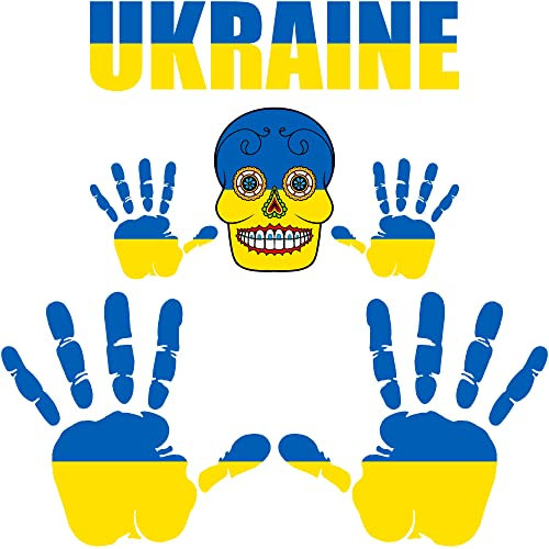 Aufkleber - Ukraine - Fahne - Set - Skull - Hand - Schriftzug - 6-teilig - für Büro - Sticker Tuning Boot Auto Laptop LKW Sport - Flagge