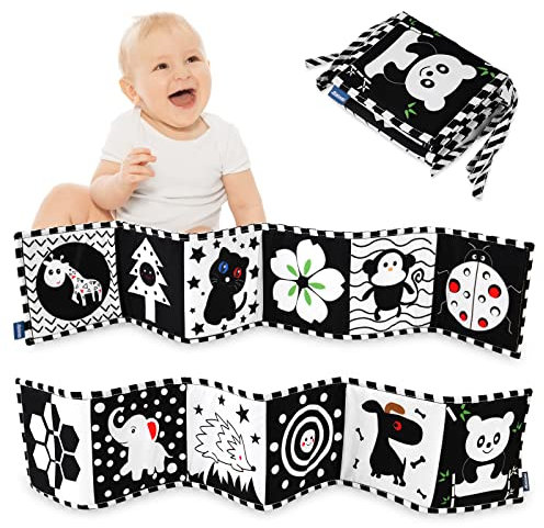 Vicloon Black & White Stoff-Buch,Bilderbuch aus Stoff,Schwarz Weiß Doppelseitig Baby Stoffbuch,Baby Spielzeug 0 6 Monate,Wahrnehmungs-Lernspielzeug,Geschenke für Babys -Tierstil